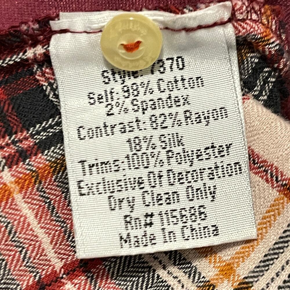 Johnny Was 3J Workshop Lorie Boho Plaid Button Down Embroidered Velvet Back Sz M - Picture 14 of 16